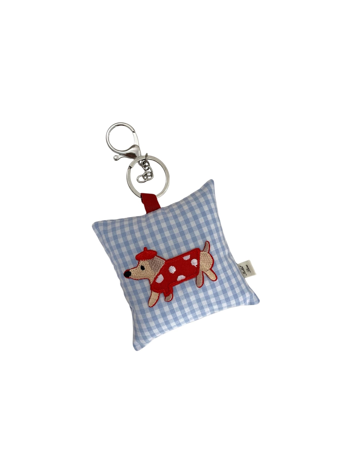 Sausage Dog Red Blue Gingham Pillow Key Chain