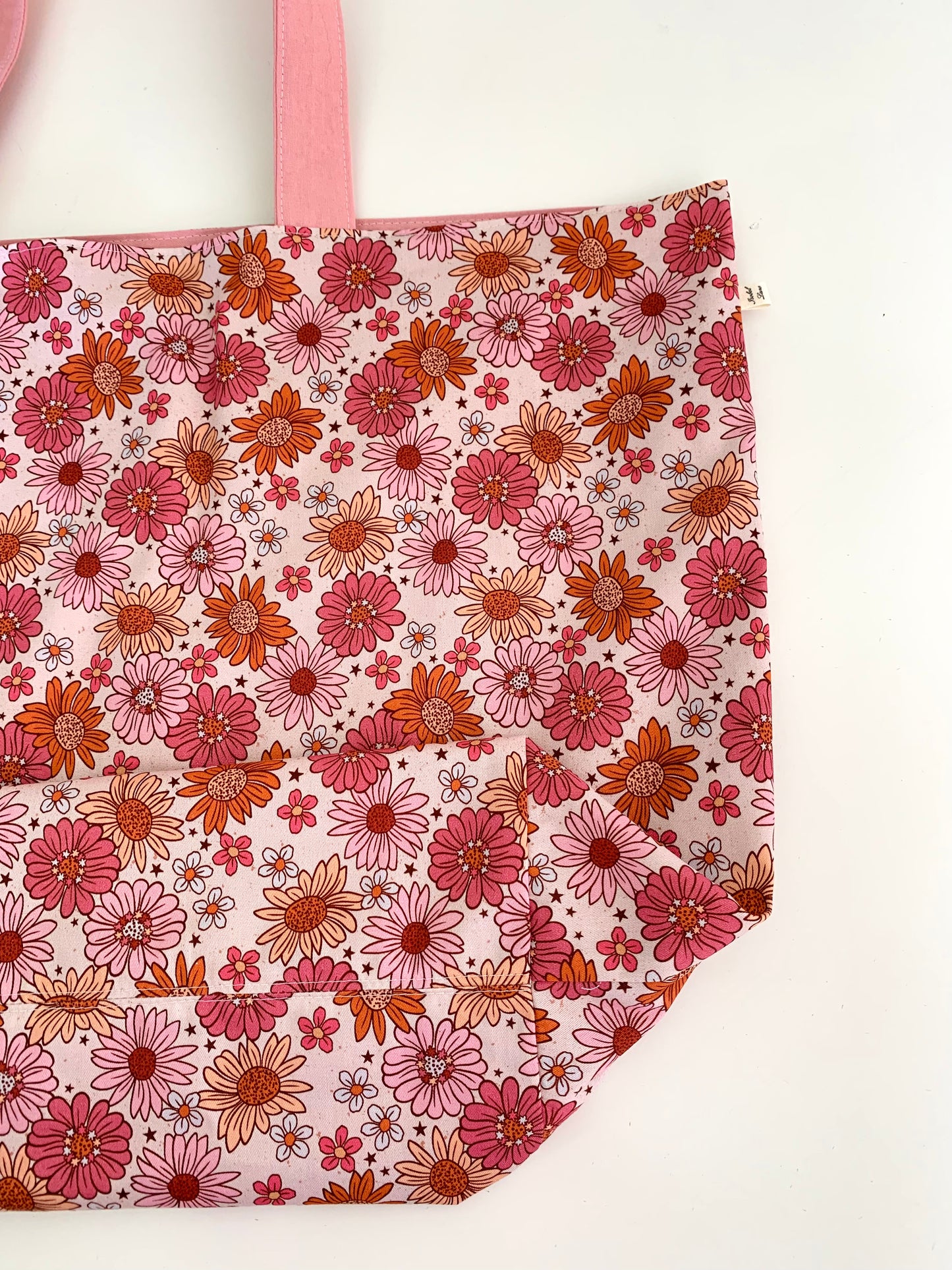 Pink Daisy Cotton Reusable Shopping Tote Bag