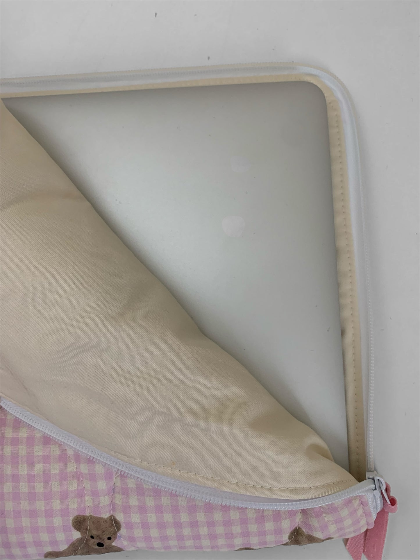 13 inch Pink Check Teddy Bear Quilted Laptop Sleeve