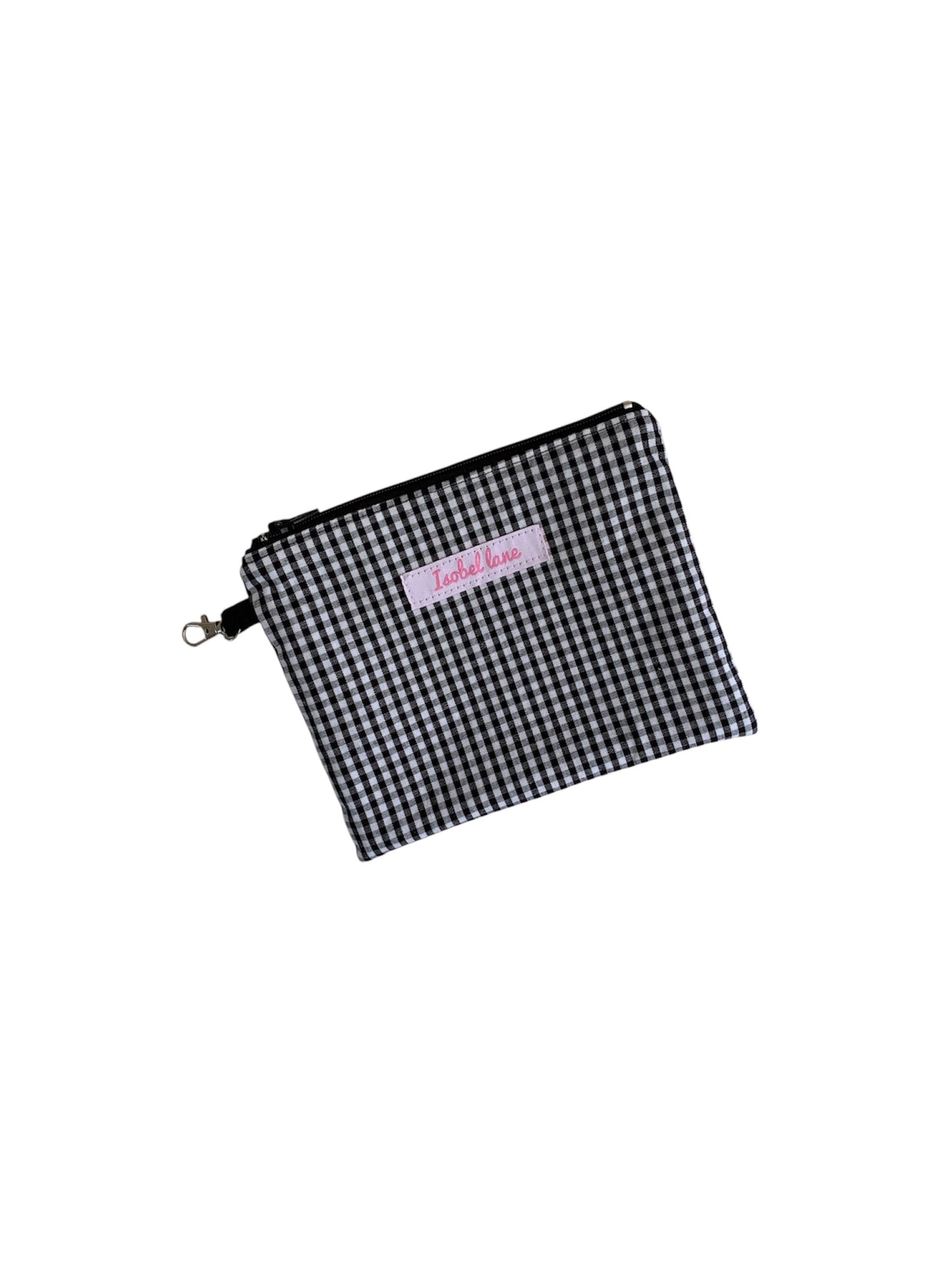 Black Gingham Cotton Zipper Pouch