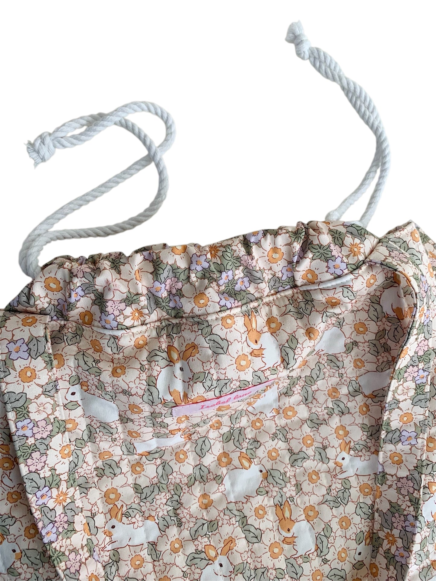 Rabbit Blossom Floral Frill Quilted Cotton Tote Bag