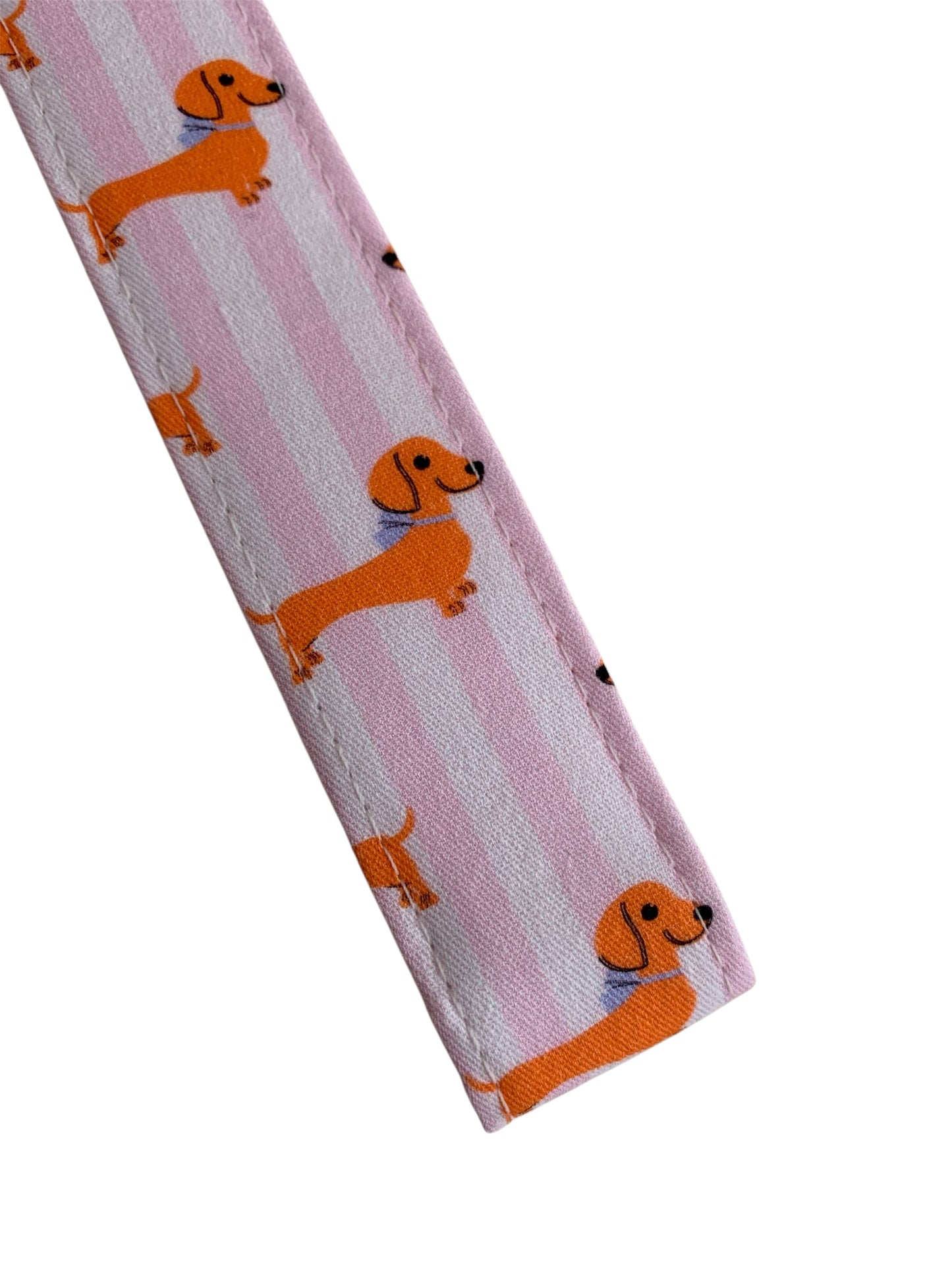 Pink Stripe dachshund Wristlet Key Chain