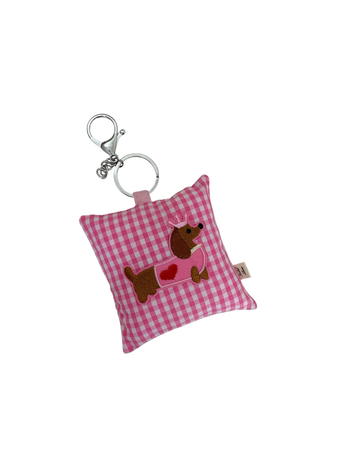 Sausage Dog Dachshund Pink Gingham Pillow Key Chain