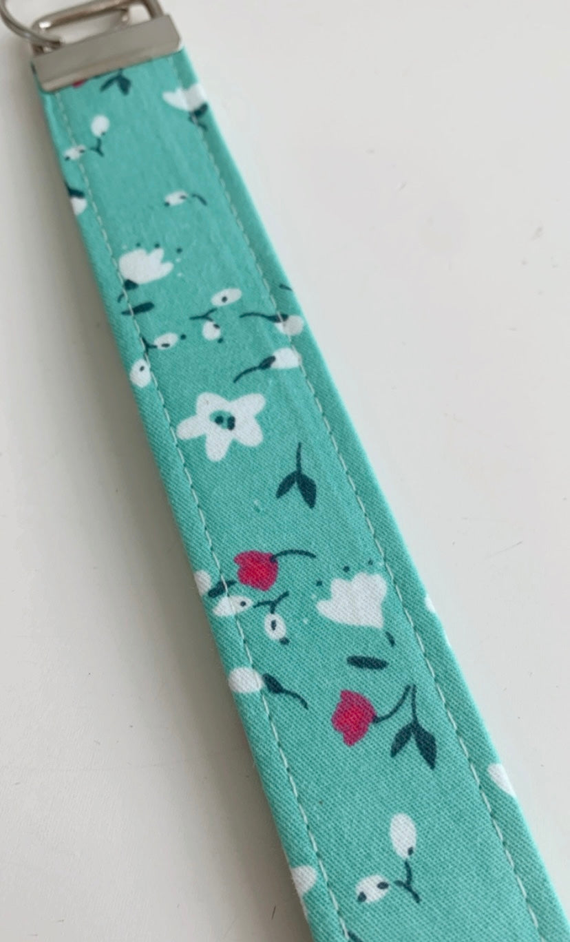Turquoise Floral Wristlet Key Chain