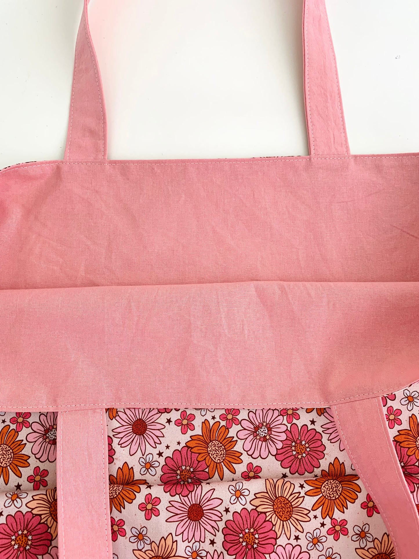 Pink Daisy Cotton Reusable Shopping Tote Bag