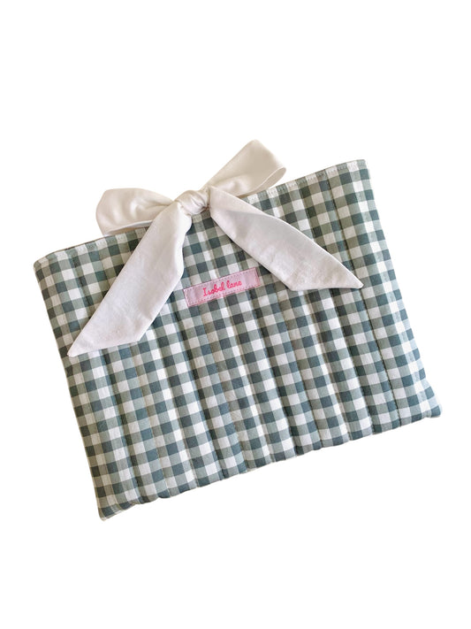 Sage Gingham Quilted Book Sleeve