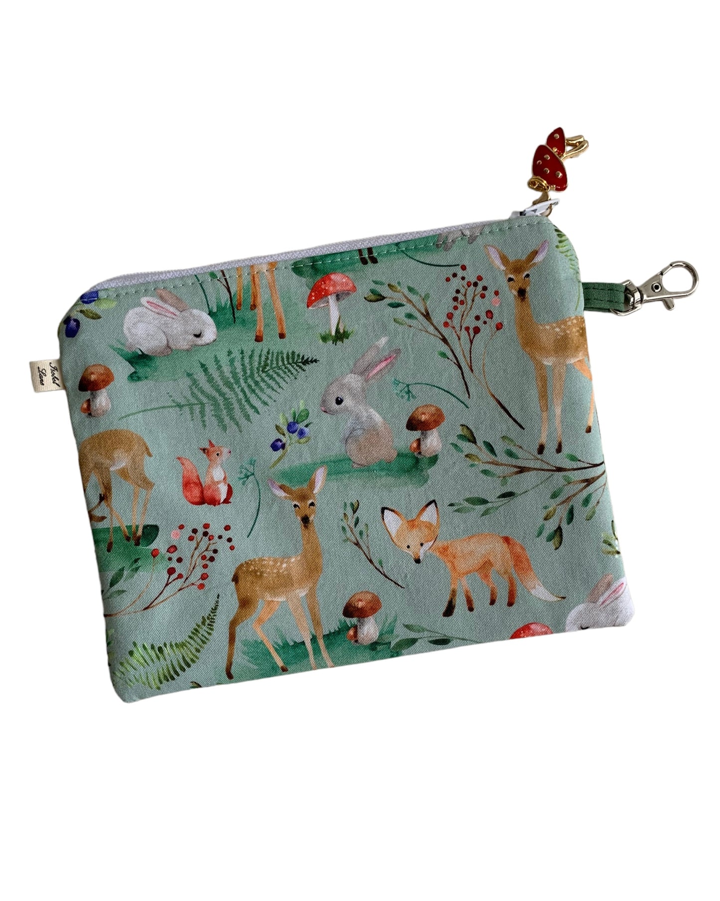 Woodland Animals Deer Rabbit Green Zipper Pouch