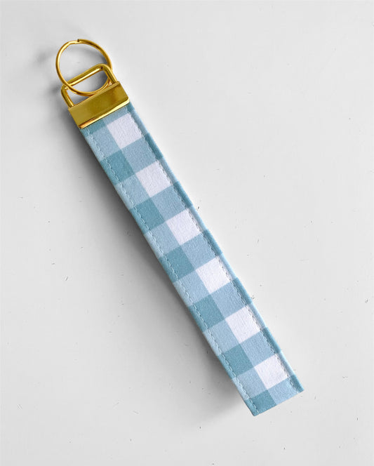 Teal Gingham Wristlet Key Chain