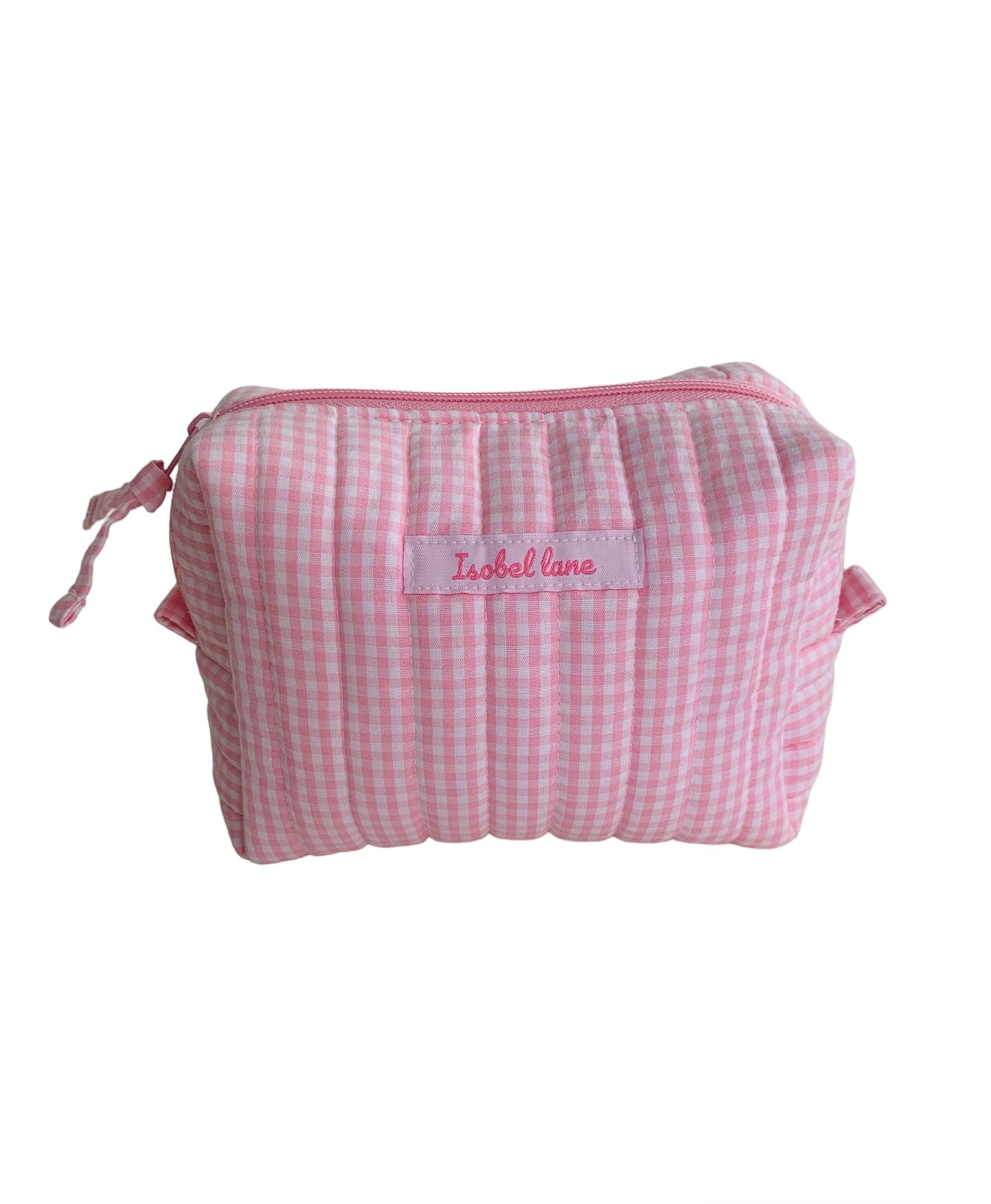 Medium Light Pink Gingham Carry All Make Up Bag
