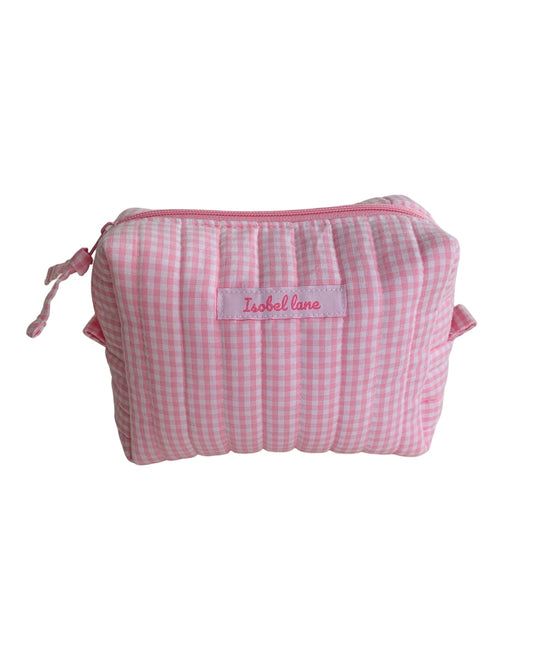 Medium Light Pink Gingham Carry All Make Up Bag