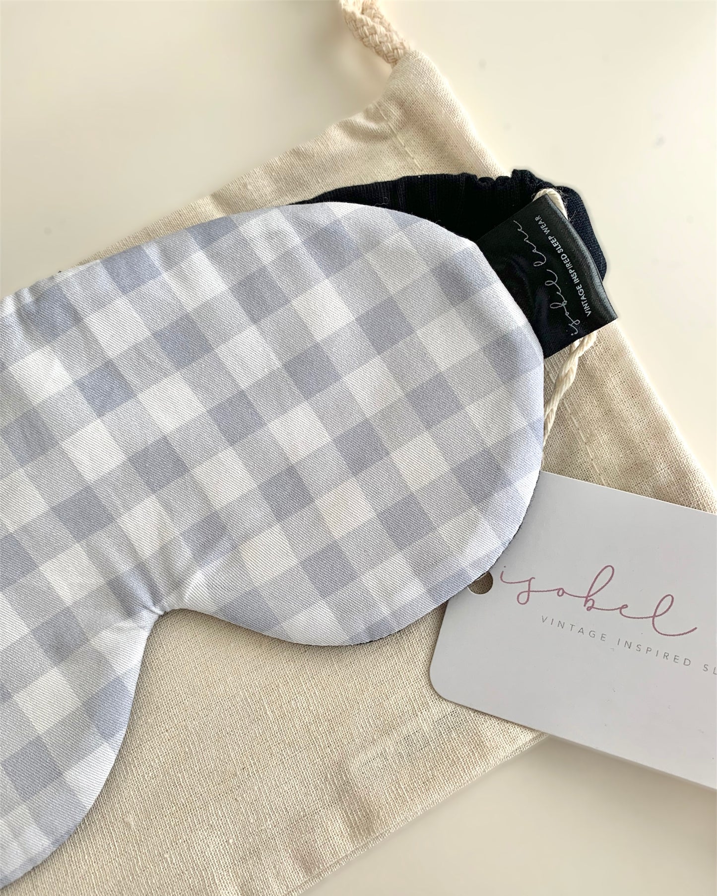 Blue Grey Gingham Cotton Sleep Eye Mask