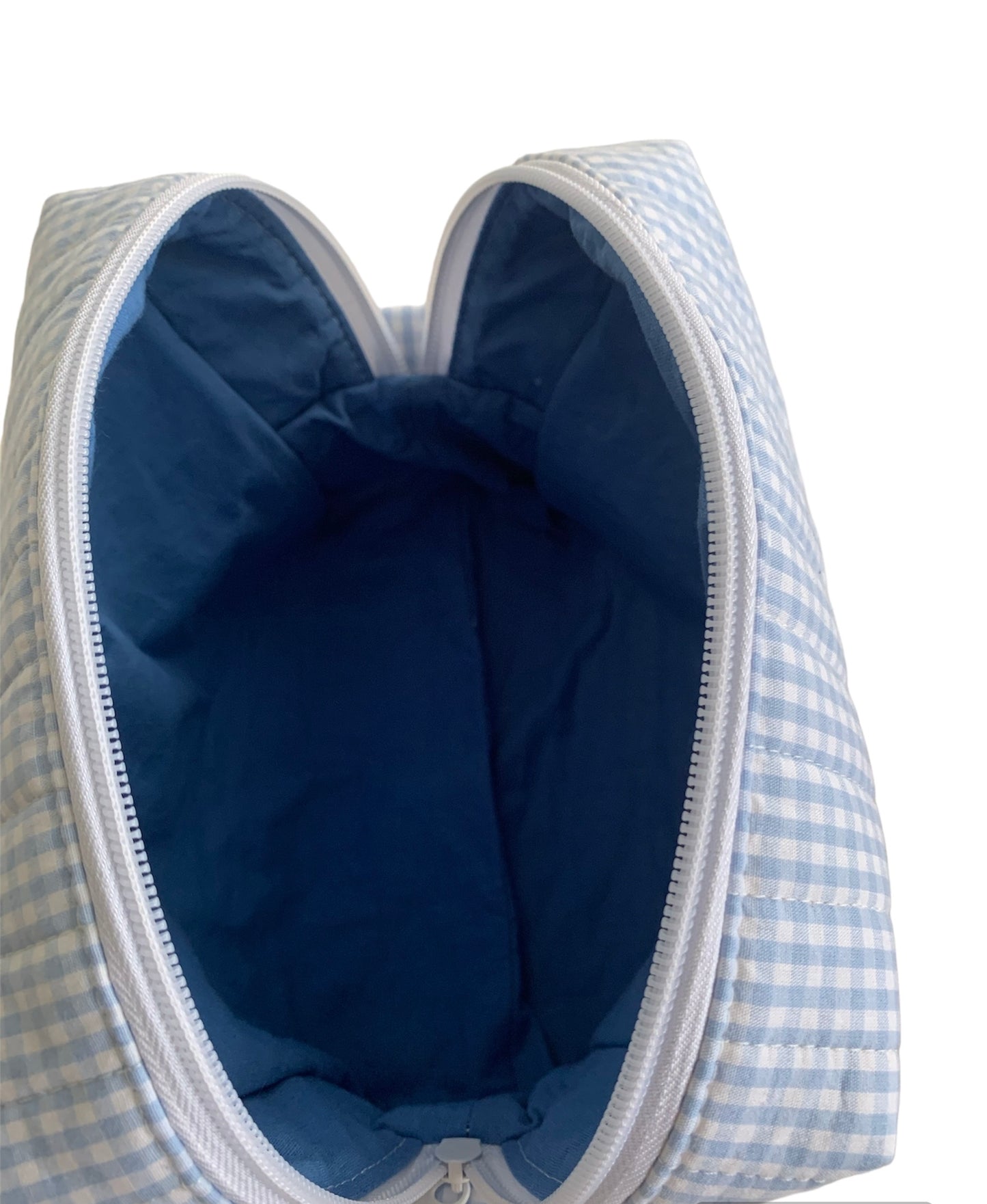 Large Blue Gingham Carry All Make Up Bag