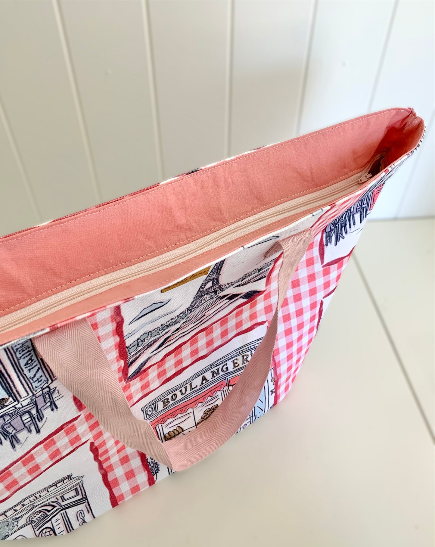 Paris Weekend Zip Cotton Canvas Tote Bag