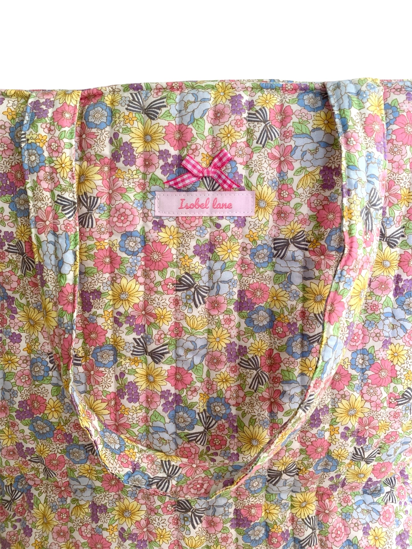 Floral Ribbon Bow Quilted Cotton Tote Bag
