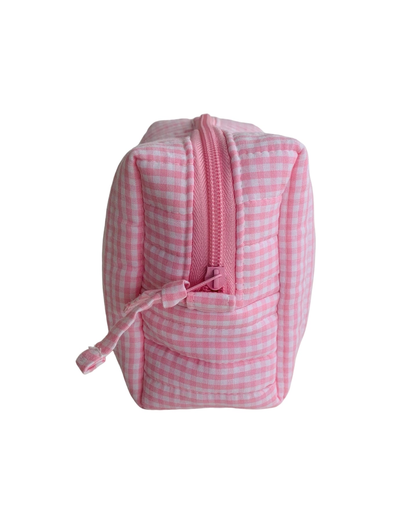 Medium Light Pink Gingham Carry All Make Up Bag