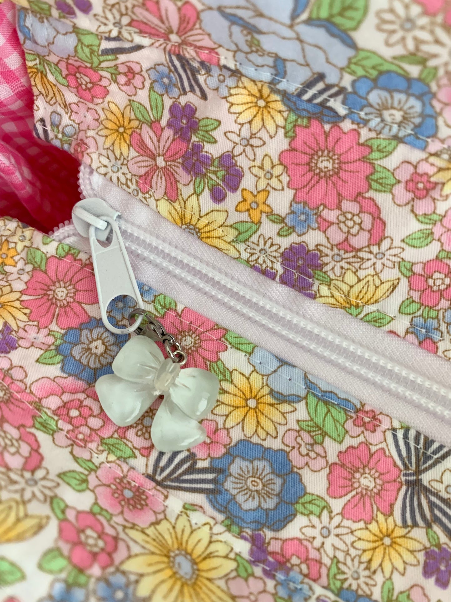 Floral Ribbon Bow Quilted Cotton Tote Bag