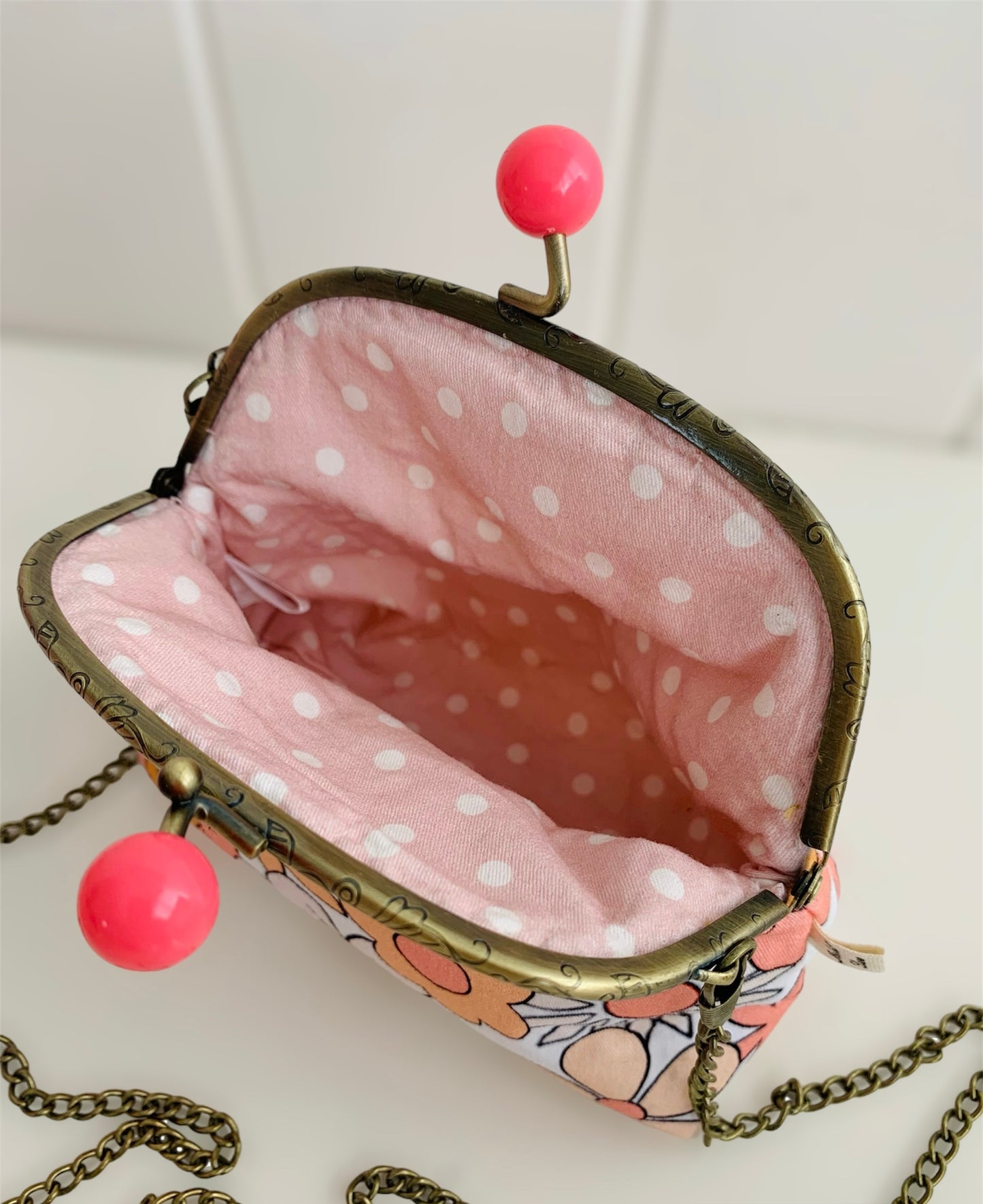 Kiss Lock Pink Mustard Floral Purse
