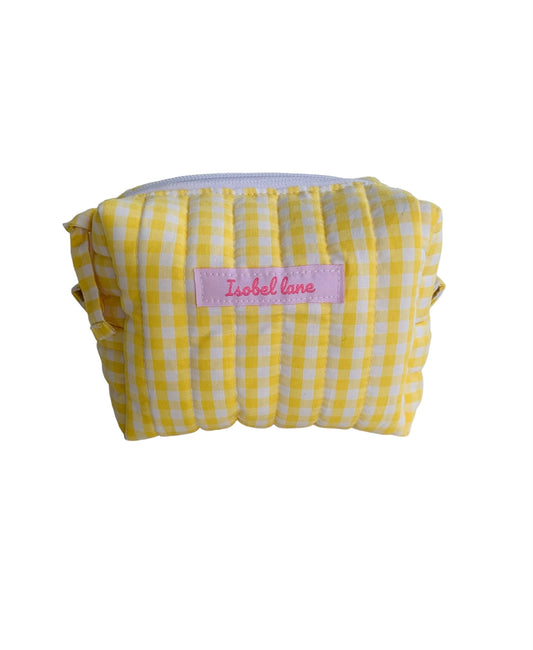 Small Yellow Gingham Carry All Make Up Bag