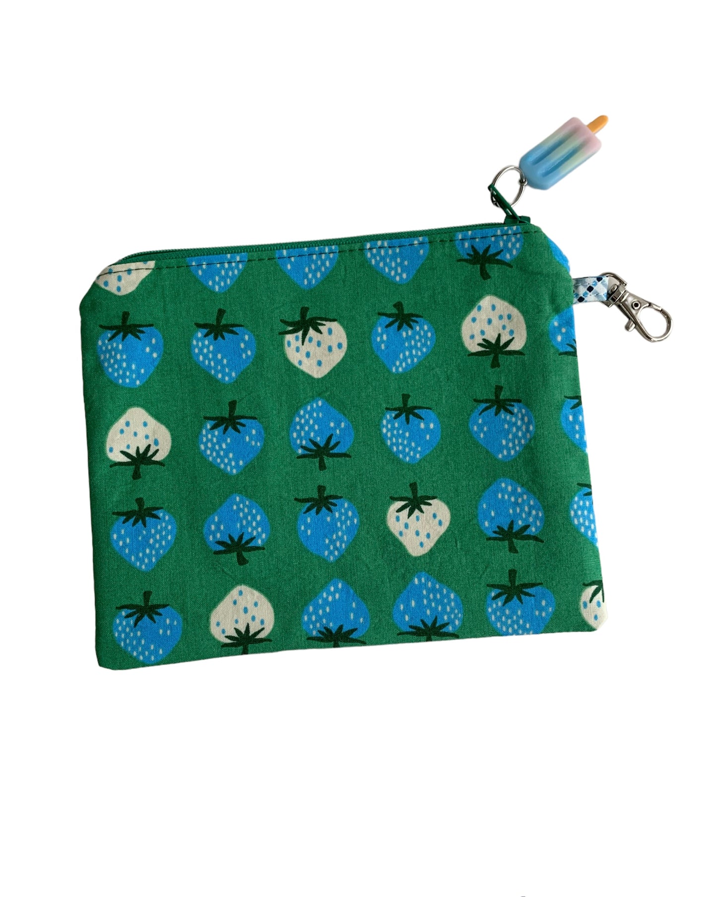 Blue And Green Strawberry Zipper Pouch