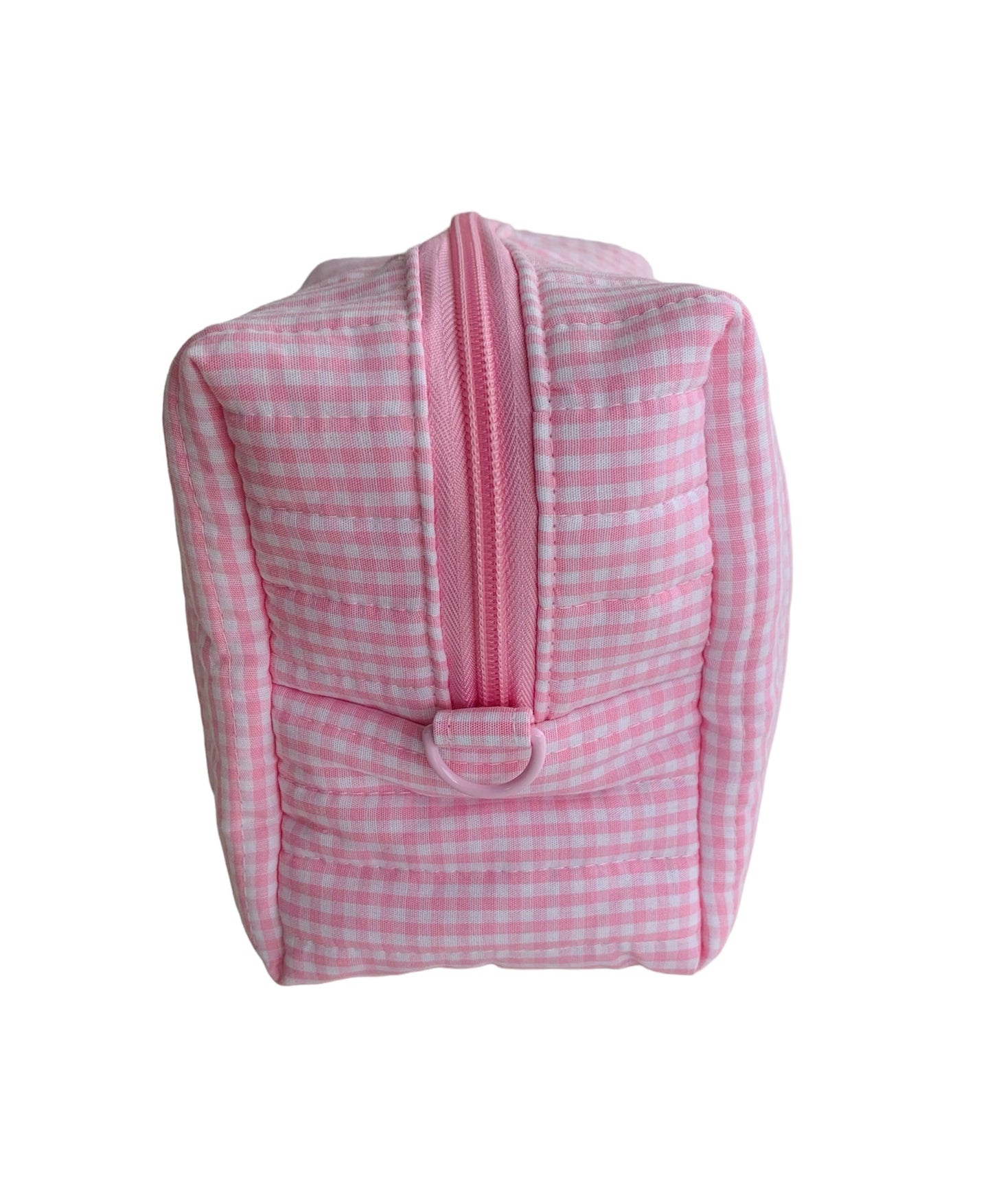 Large Light Pink Gingham Carry All Make Up Bag