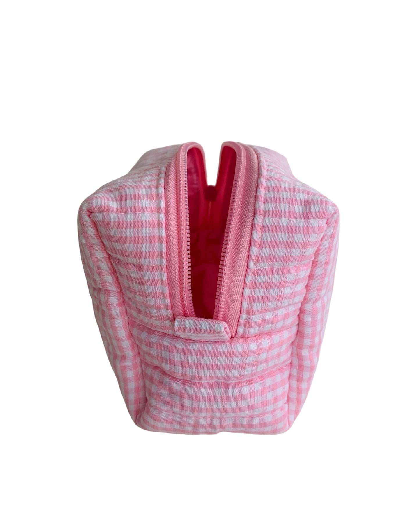 Small Light Pink Gingham Carry All Make Up Bag