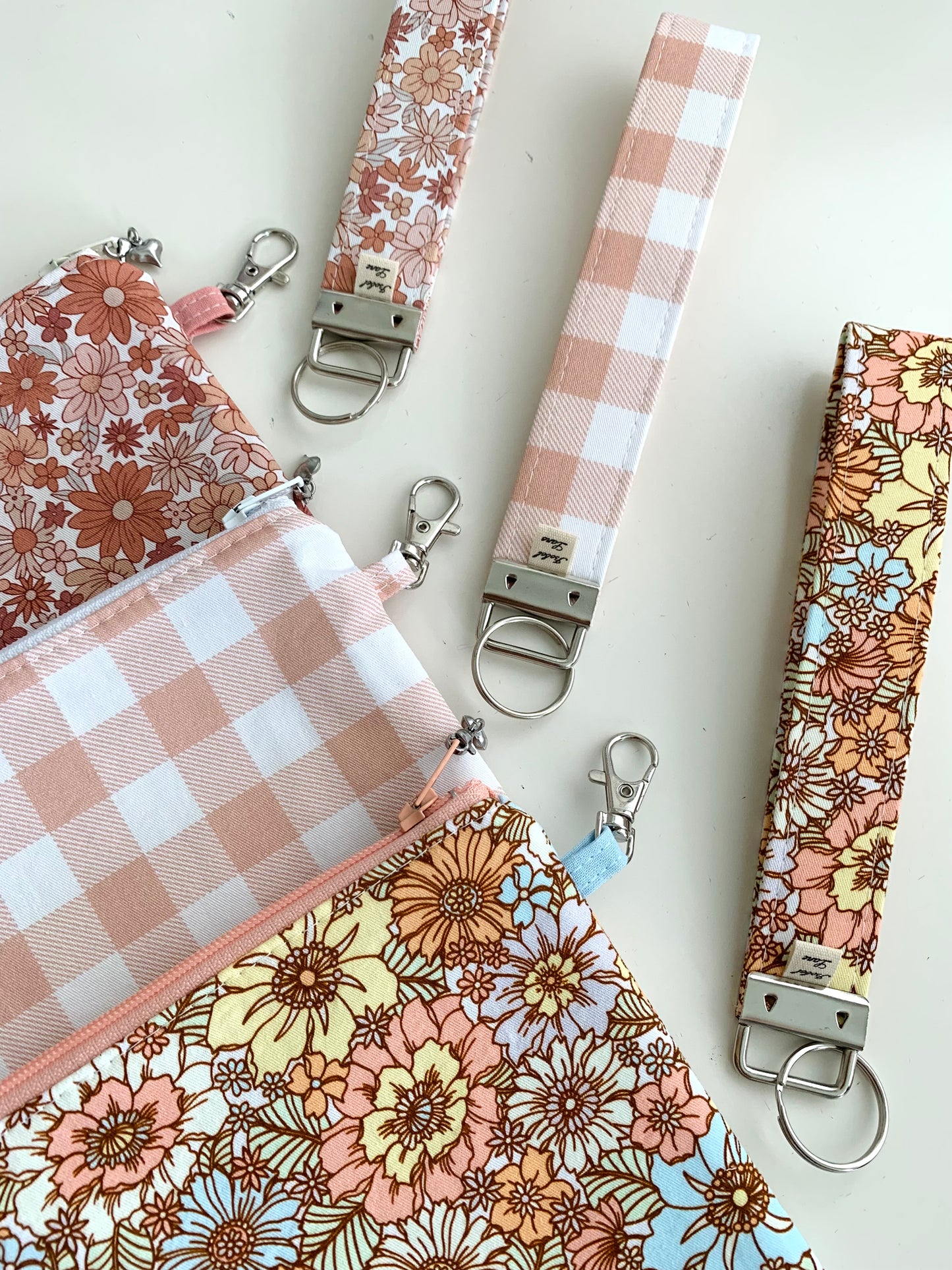 Pink Gingham Cotton Zipper Pouch