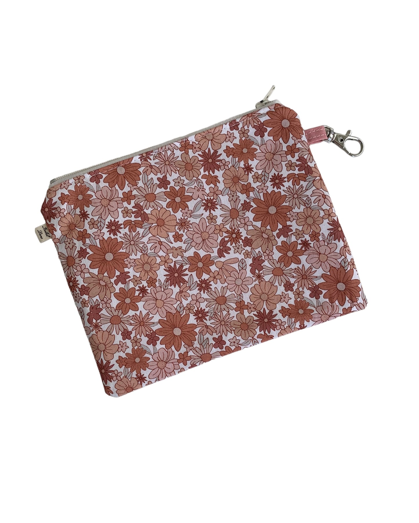 Brown Floral Cotton Zipper Pouch