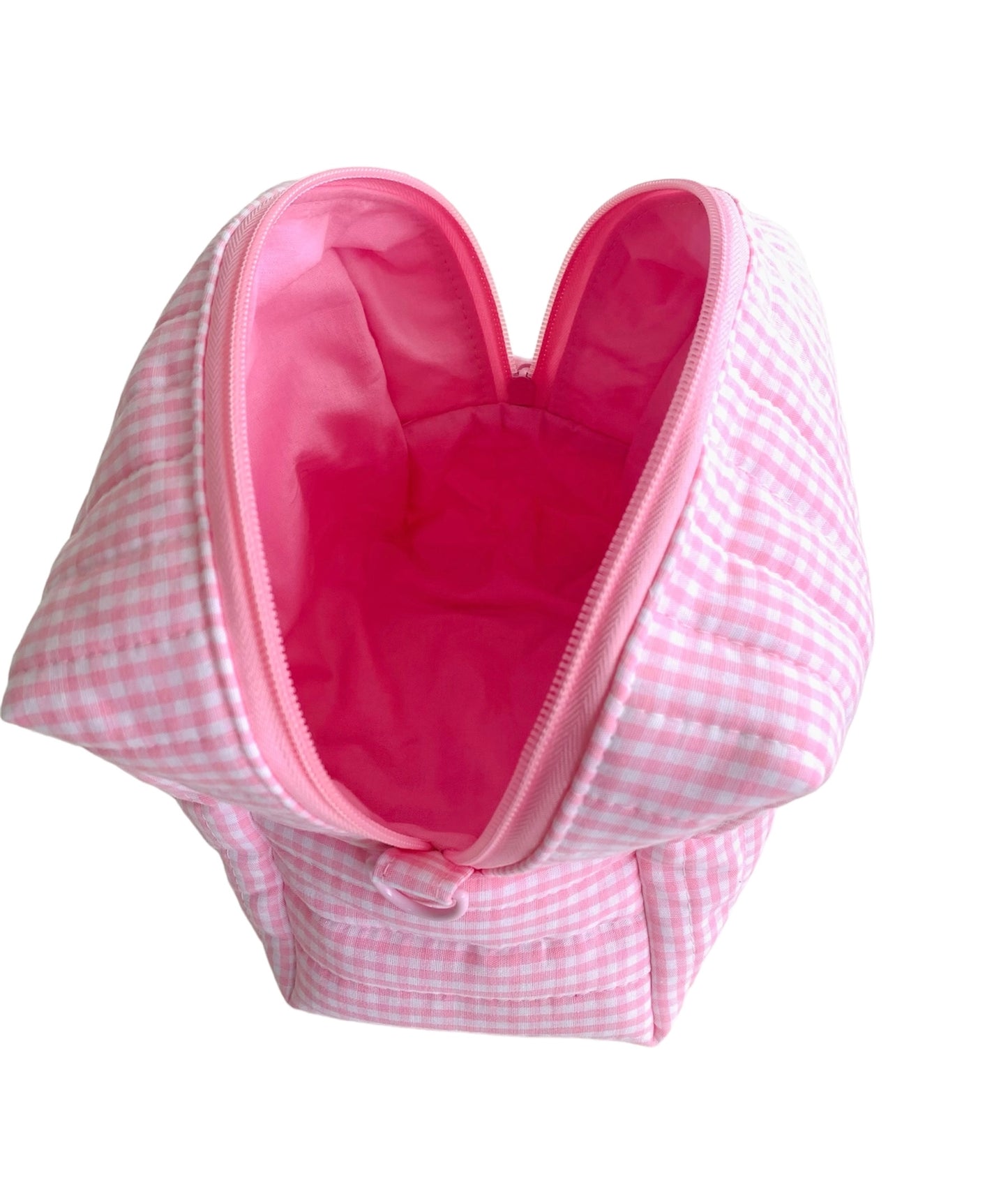 Large Light Pink Gingham Carry All Make Up Bag
