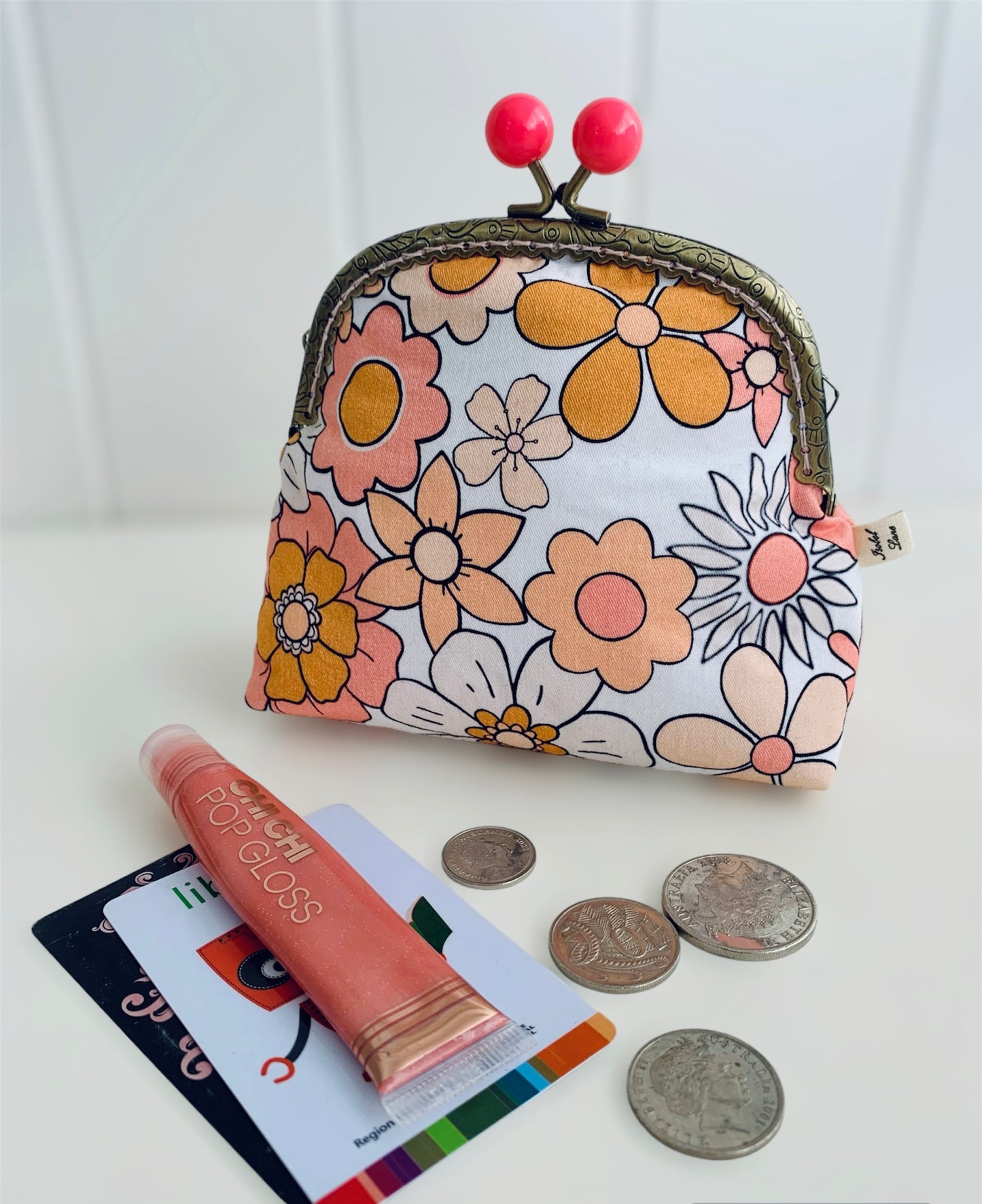 Kiss Lock Pink Mustard Floral Purse