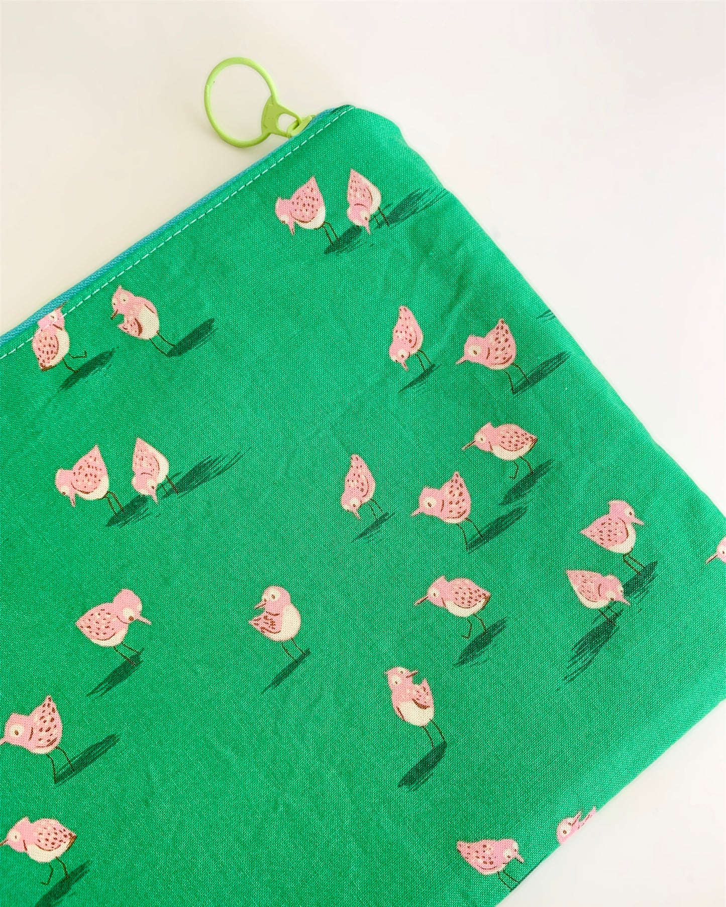 Bird Green Floral Zipper Pouch