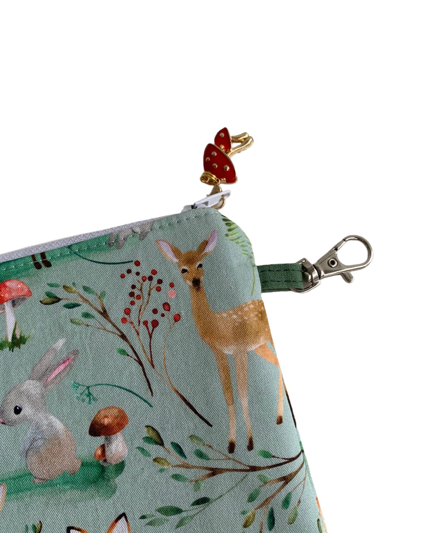 Woodland Animals Deer Rabbit Green Zipper Pouch