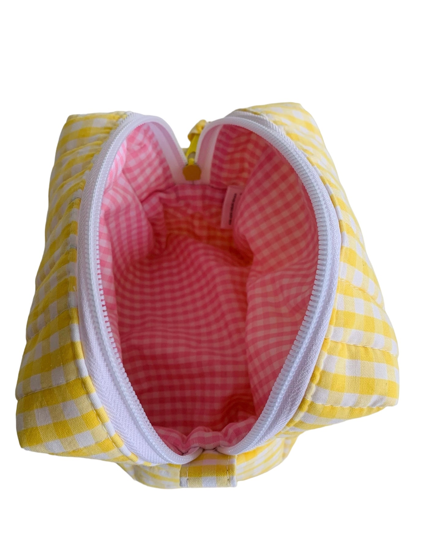 Small Yellow Gingham Carry All Make Up Bag
