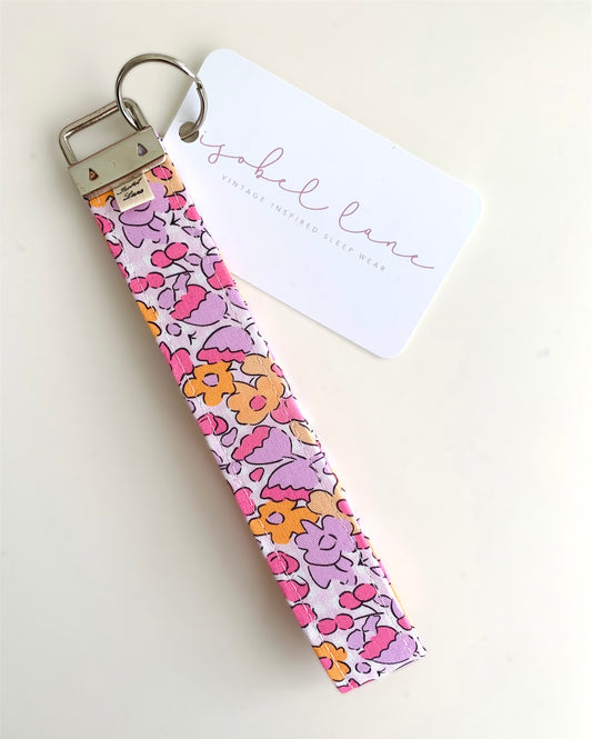 Pink & Orange Floral Wristlet Key Chain