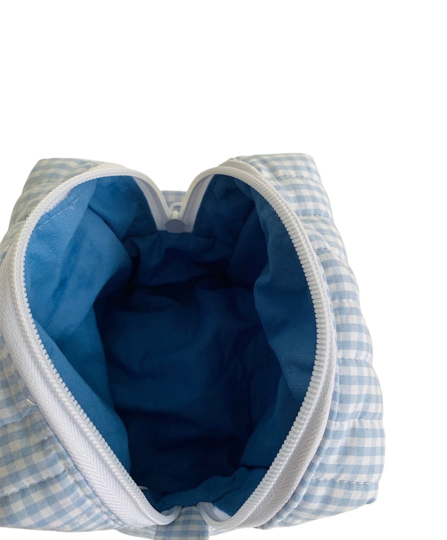 Small Blue Gingham Carry All Make Up Bag