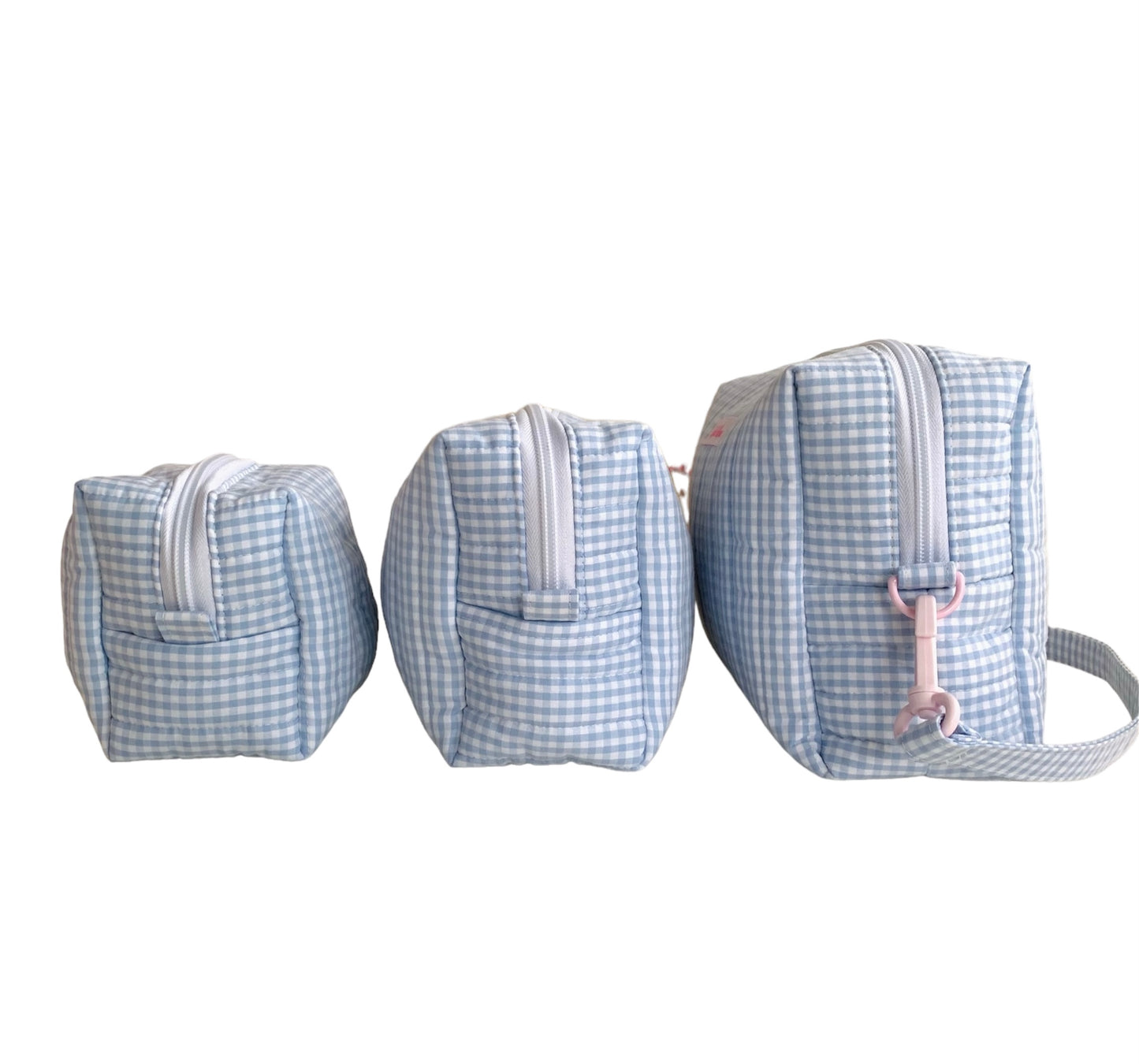 Small Blue Gingham Carry All Make Up Bag