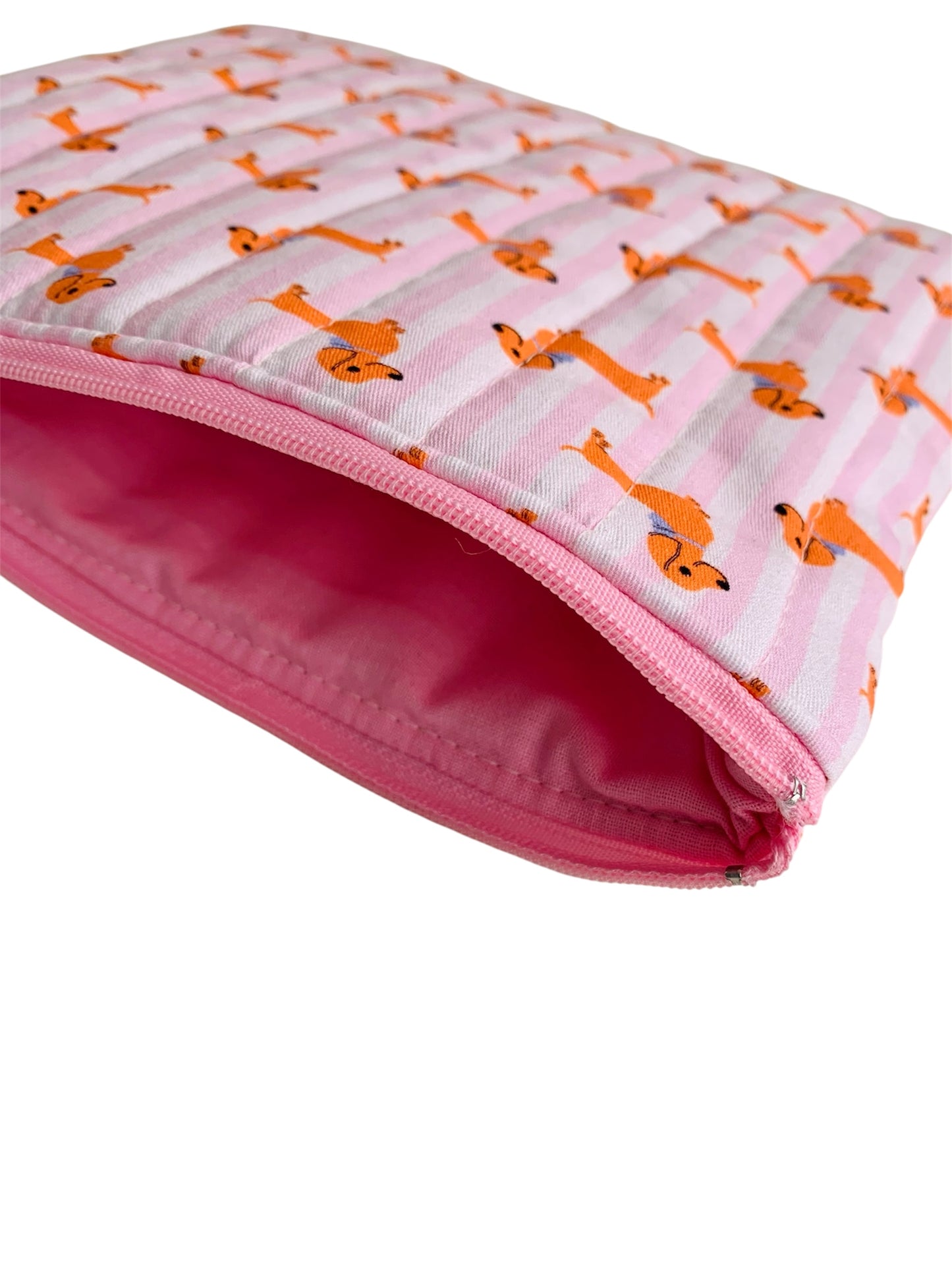 Pink Stripe Dachshund Quilted Travel Pouch