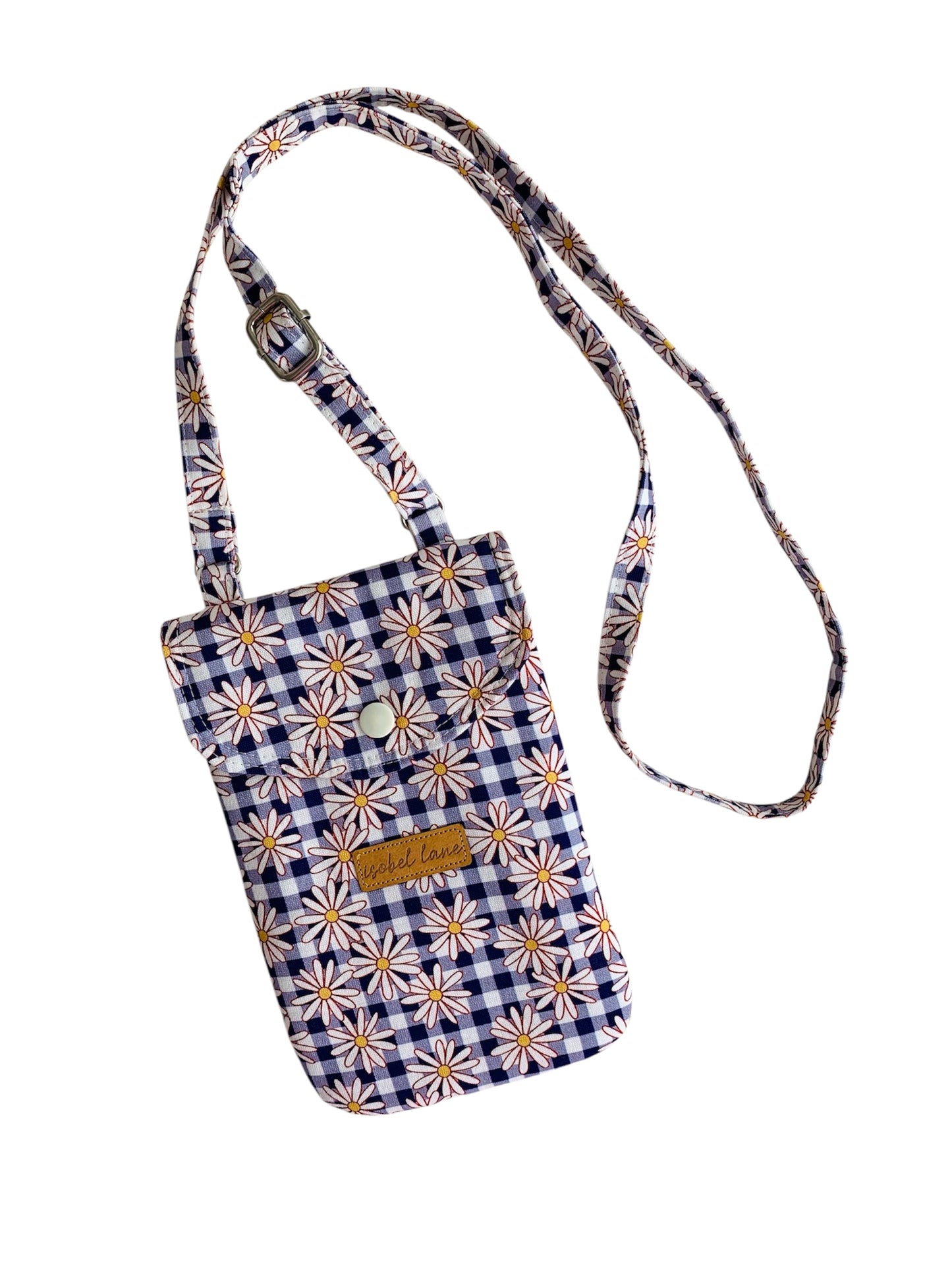 Navy Daisy Cotton Canvas Mobile Phone Bag