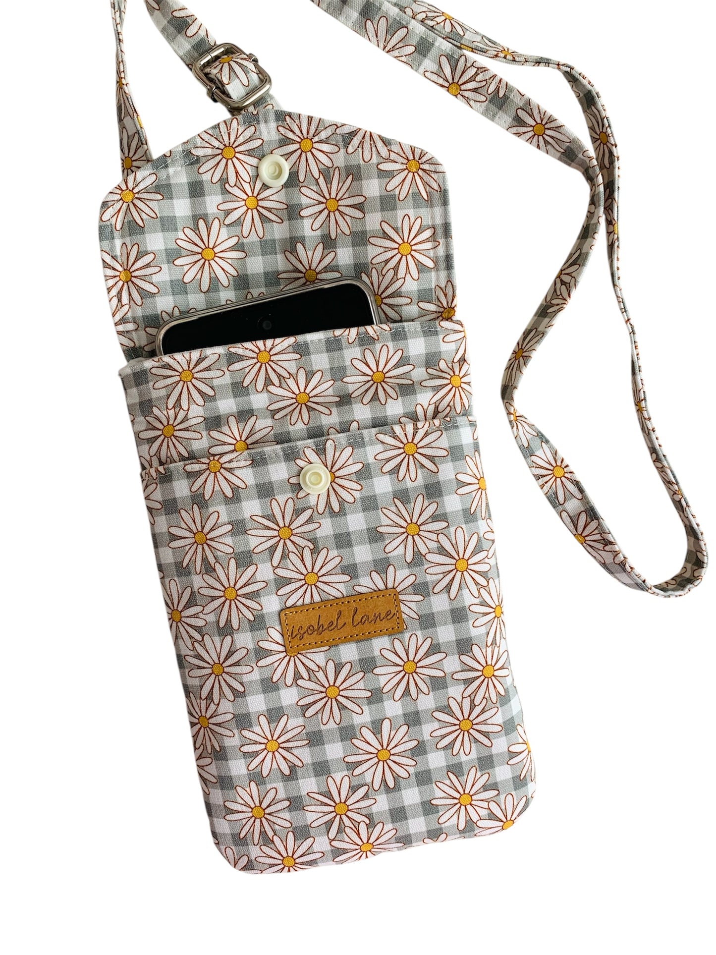 Sage Daisy Cotton Canvas Mobile Phone Bag