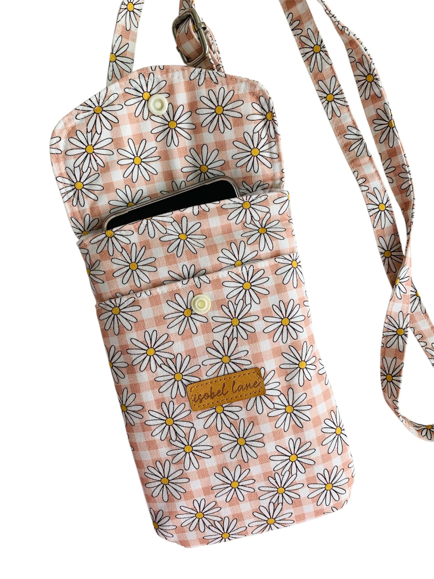 Pink Daisy Cotton Canvas Mobile Phone Bag