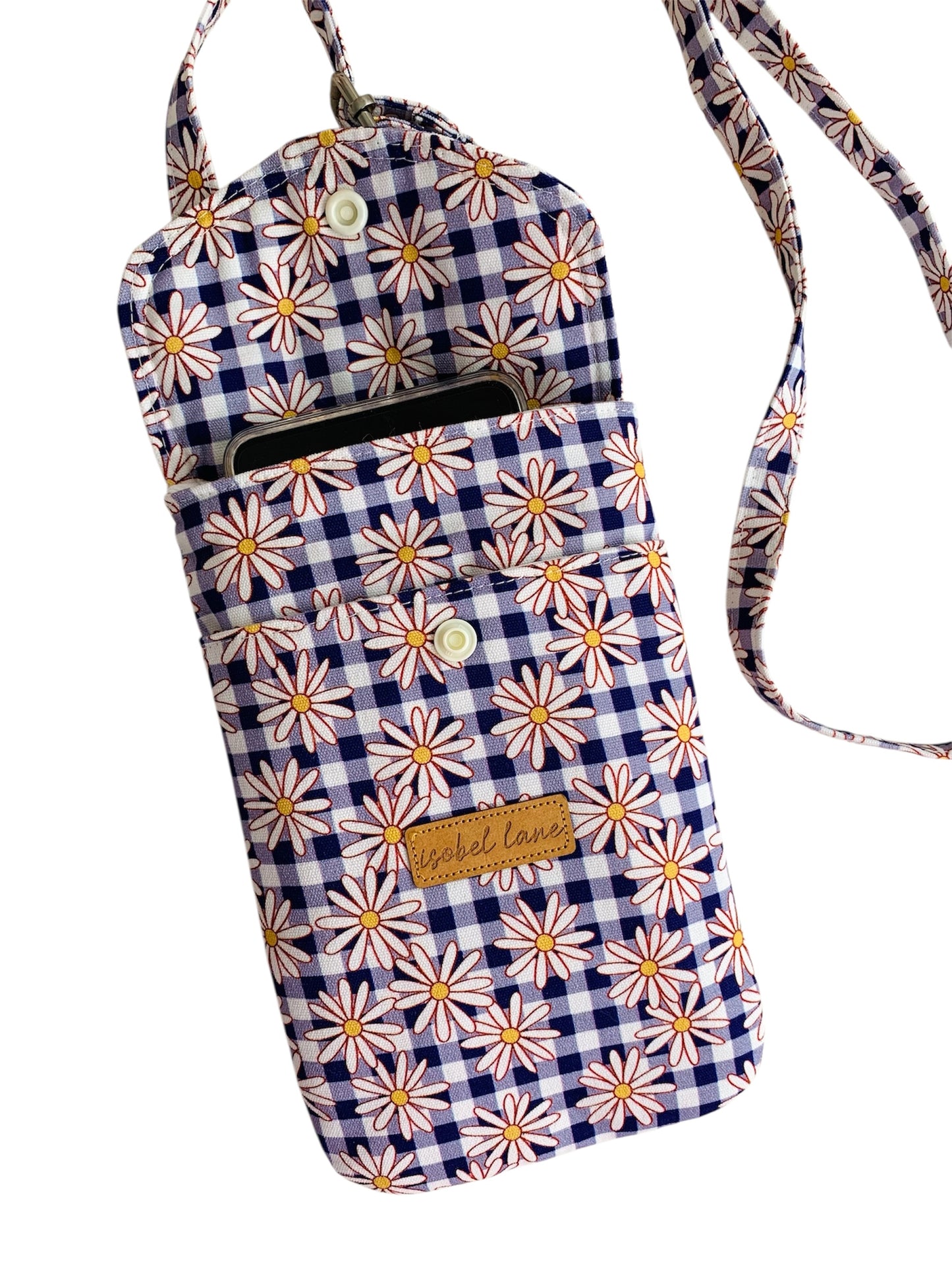 Navy Daisy Cotton Canvas Mobile Phone Bag