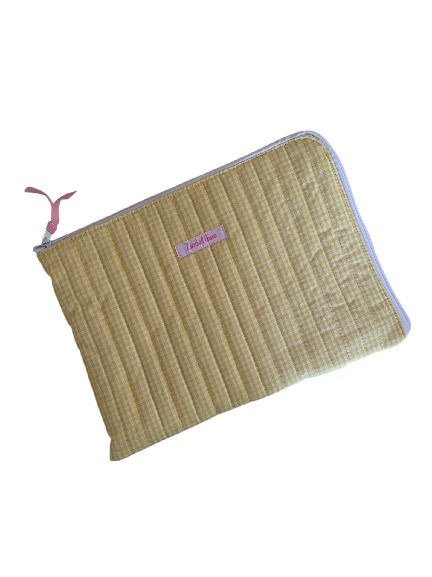 13 inch Yellow Gingham Quilted Laptop Sleeve