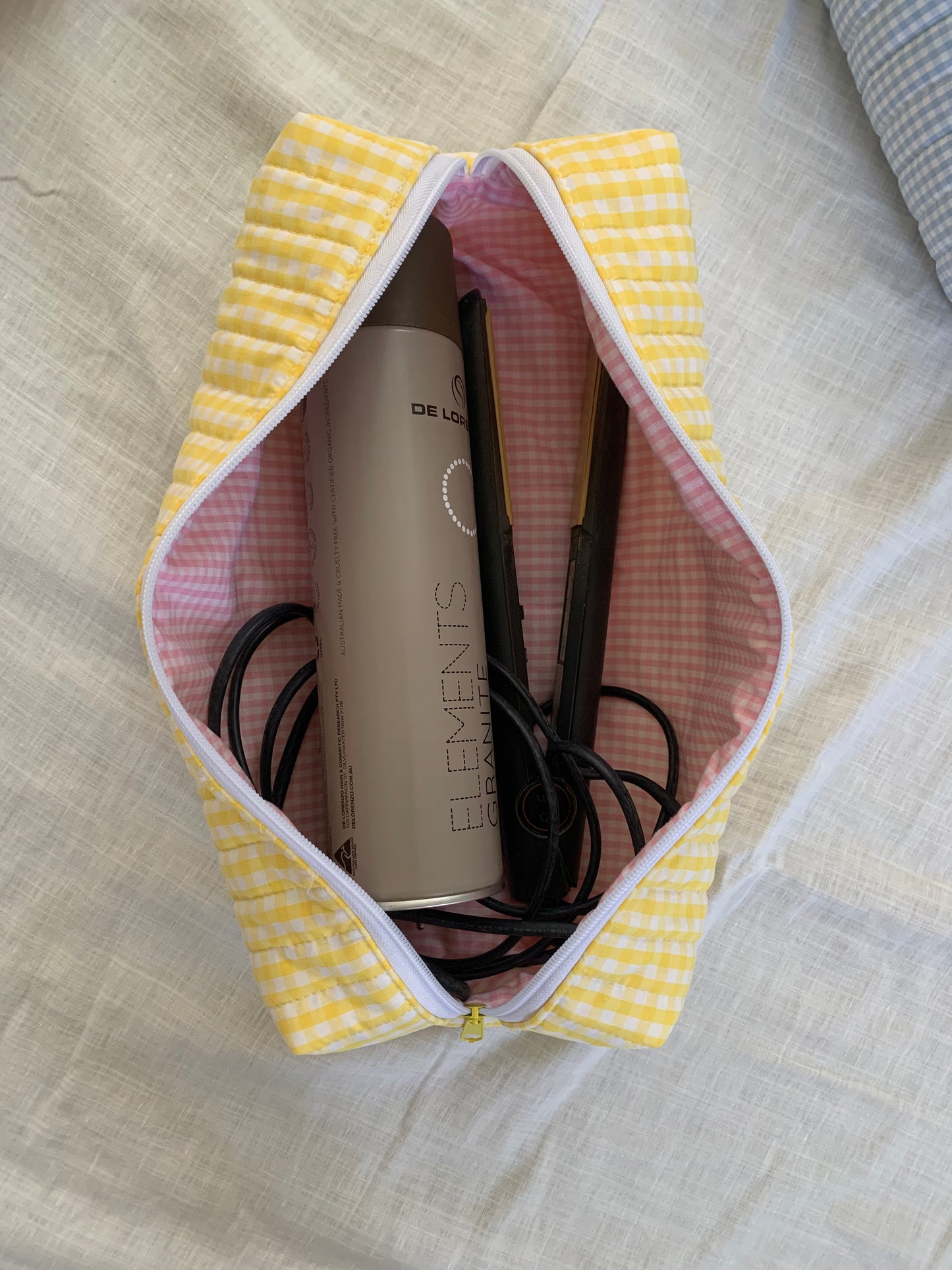 Yellow Gingham Hair Tools Bag