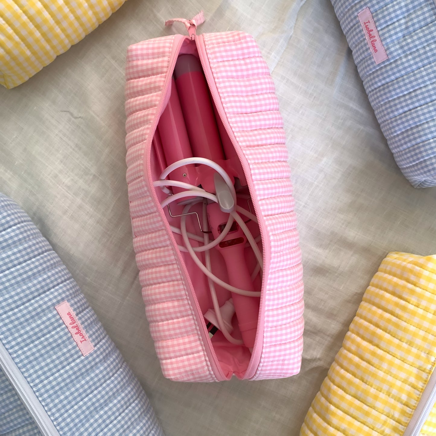 Light Pink Gingham Hair Tools Bag