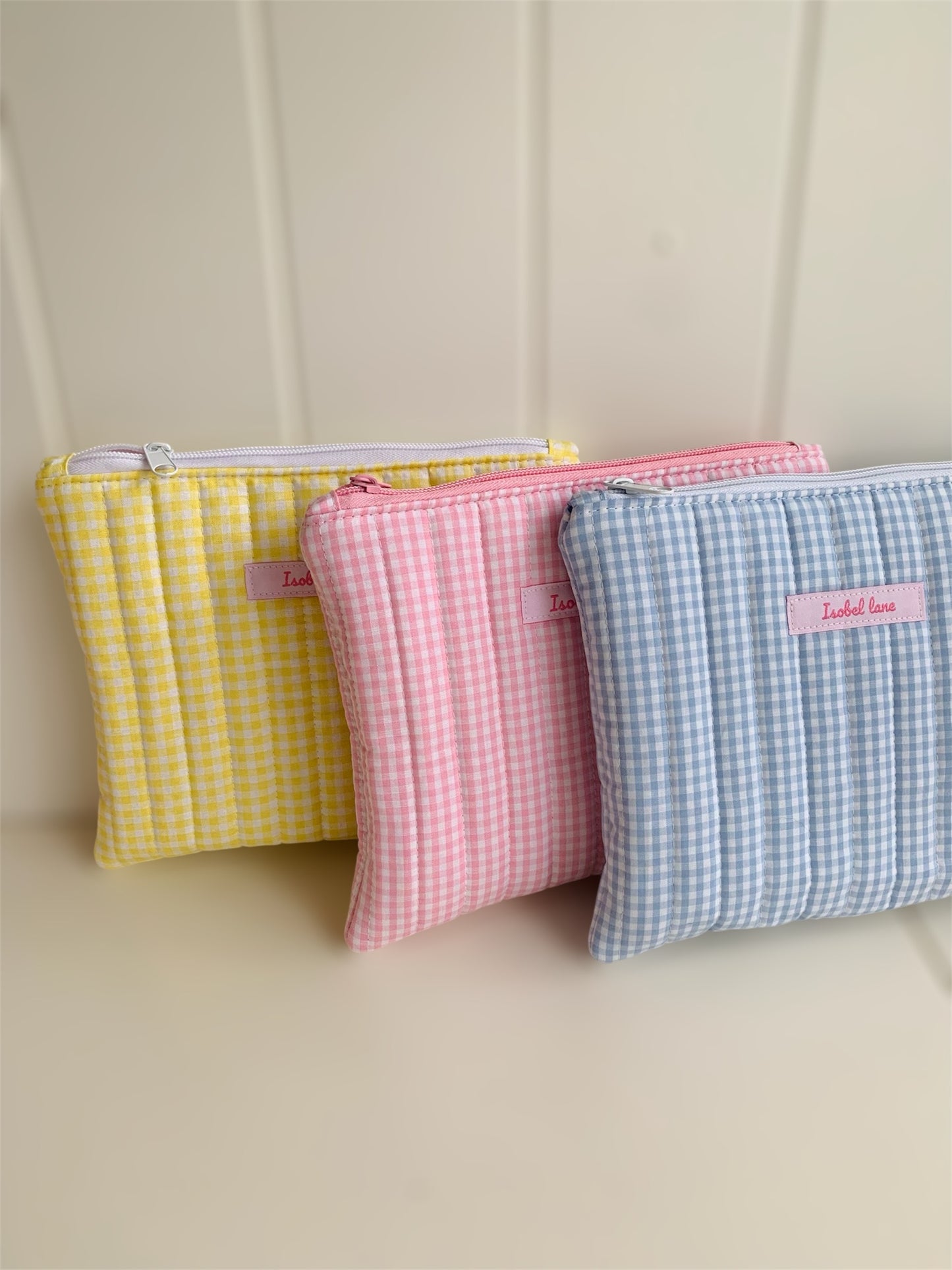 Blue Gingham Quilted Travel Pouch