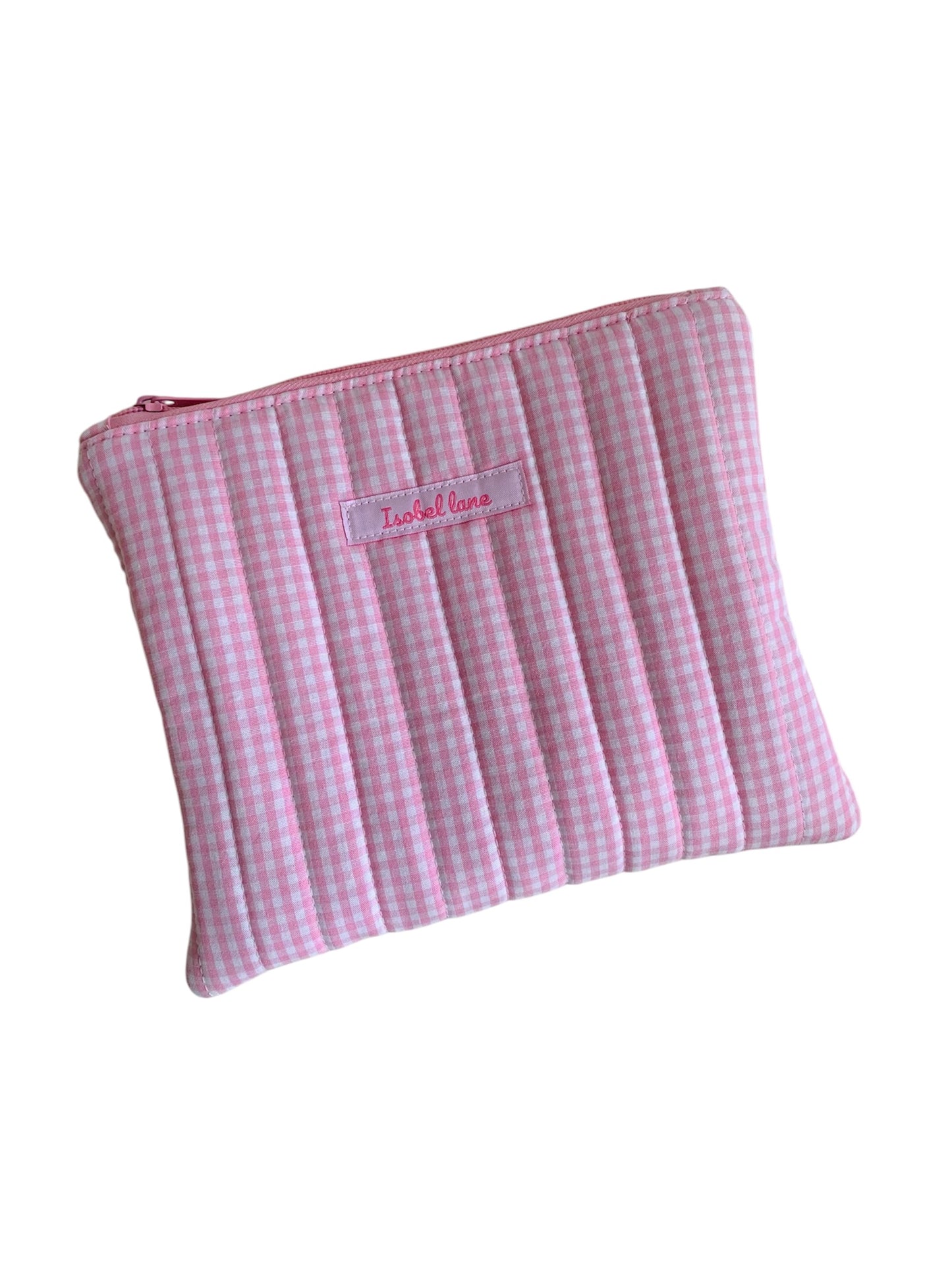 Light Pink Gingham Travel Pouch