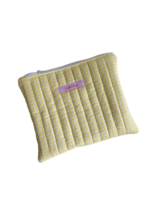 Yellow Gingham Quilted Travel Pouch