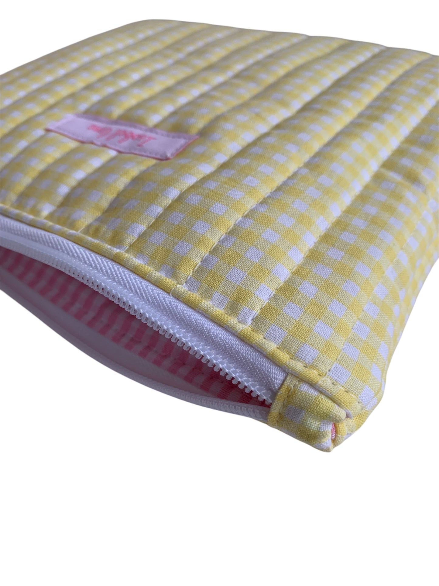 Yellow Gingham Quilted Travel Pouch