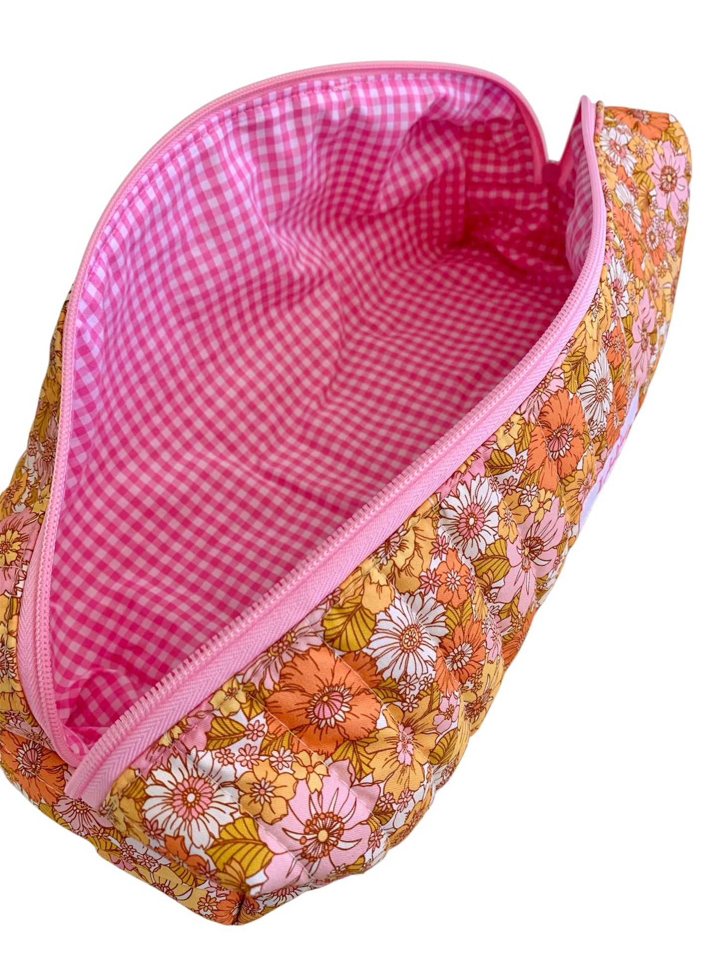 Pink Coral Mustard Floral Hair Tools Bag