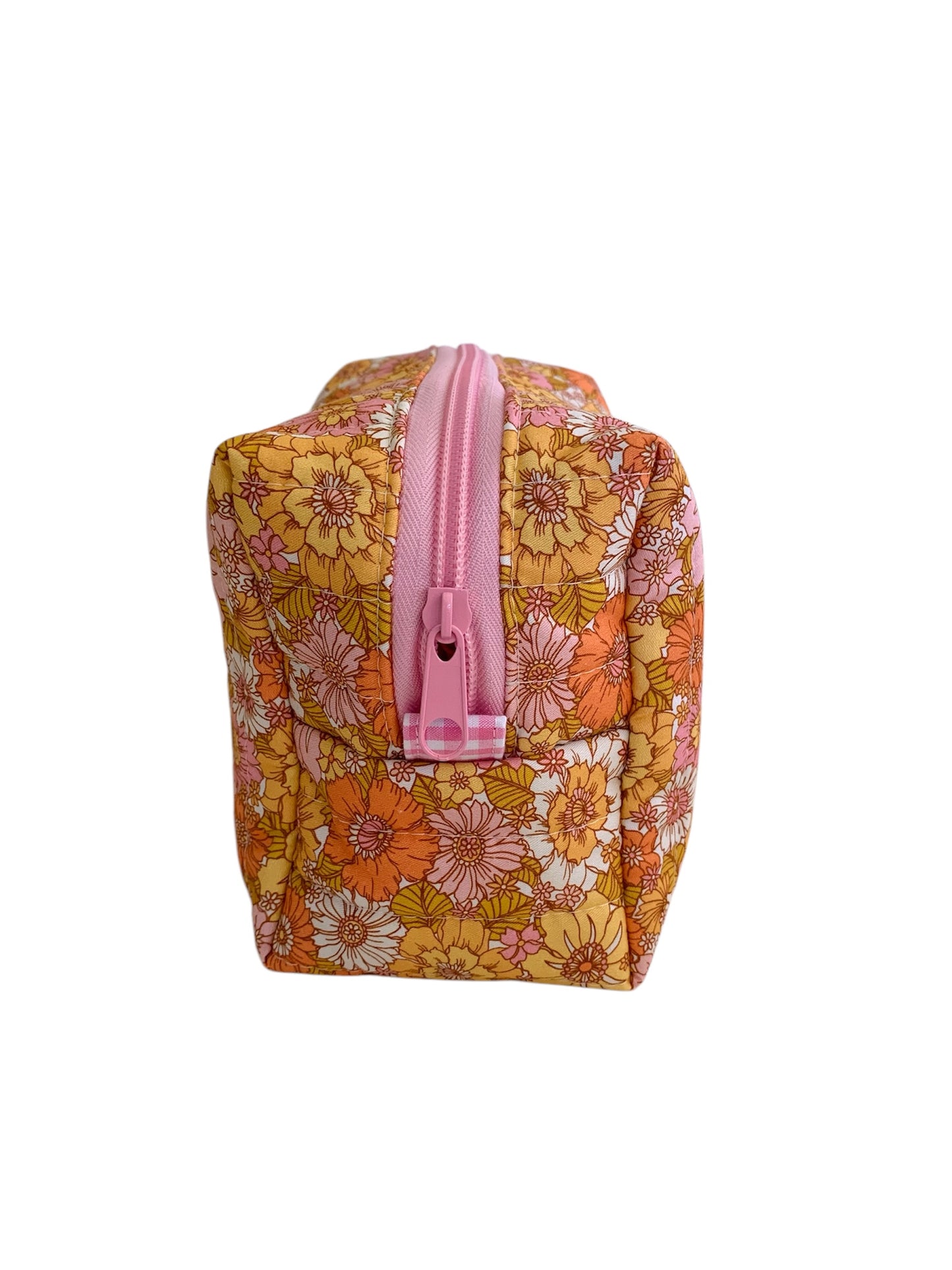 Medium Pink Coral Mustard Floral Carry All Make Up Bag