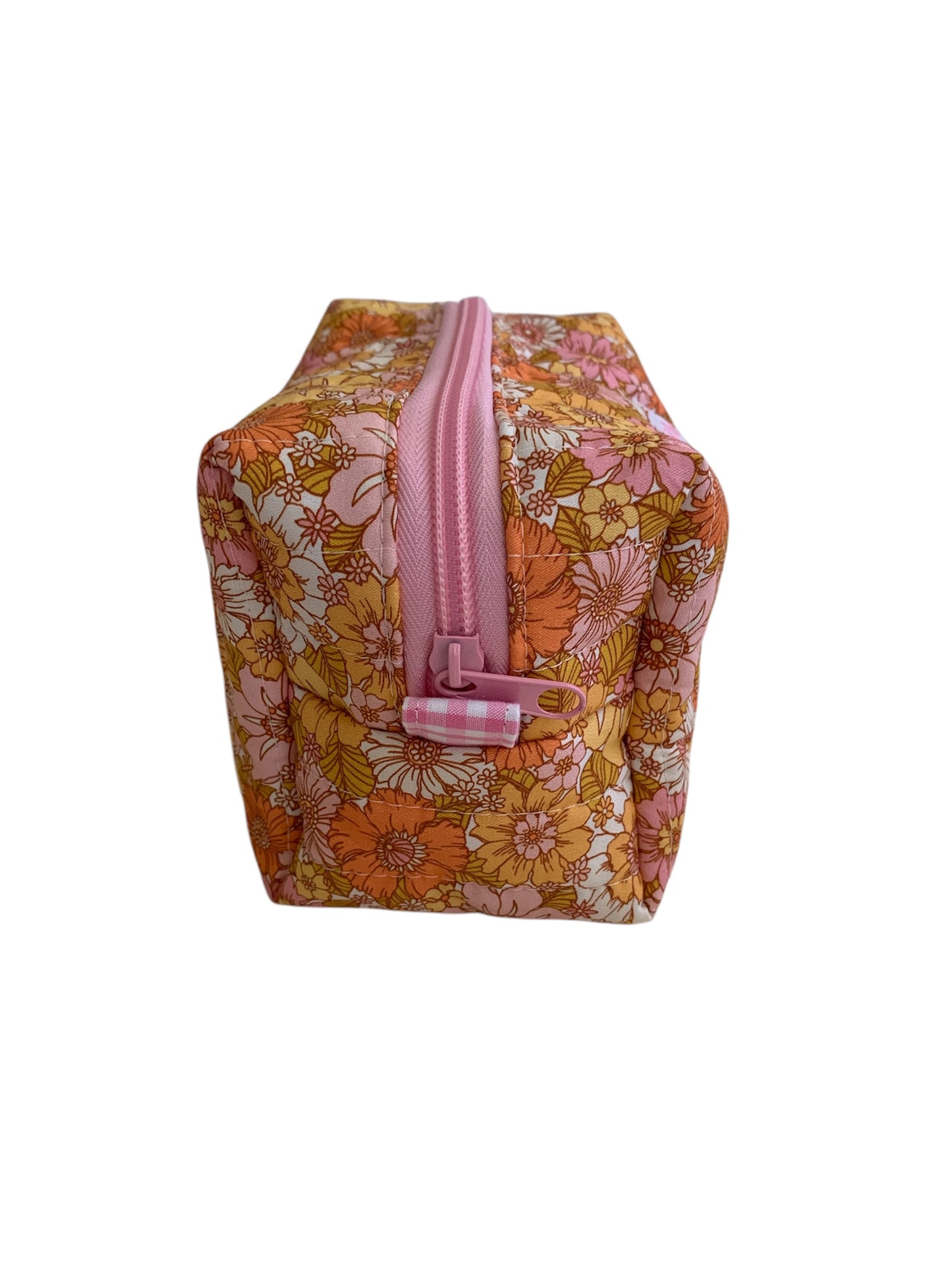Small Pink Coral Mustard Floral Carry All Make Up Bag